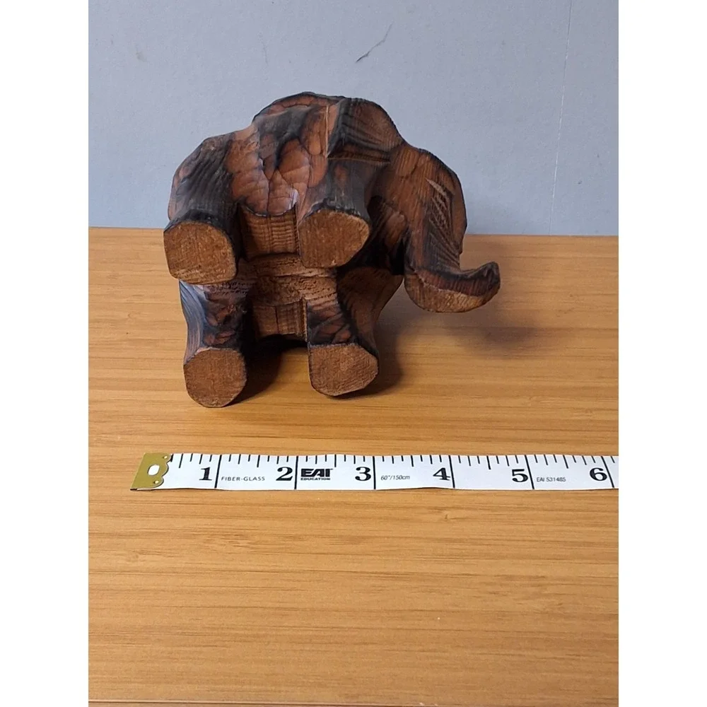 Hand Carved Wooden Elephant Trinket Candle Planter Holder‎